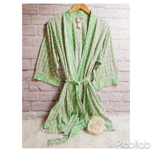 Aria Other - Aria "Bright Birds" on Mint Tie-Front Robe